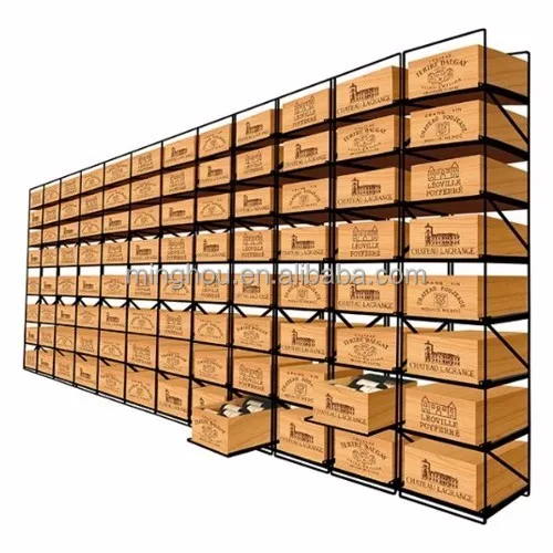 Eurocave Style Wine Cellar Storage System Sliding Wood and Metal Wine Rack Cases