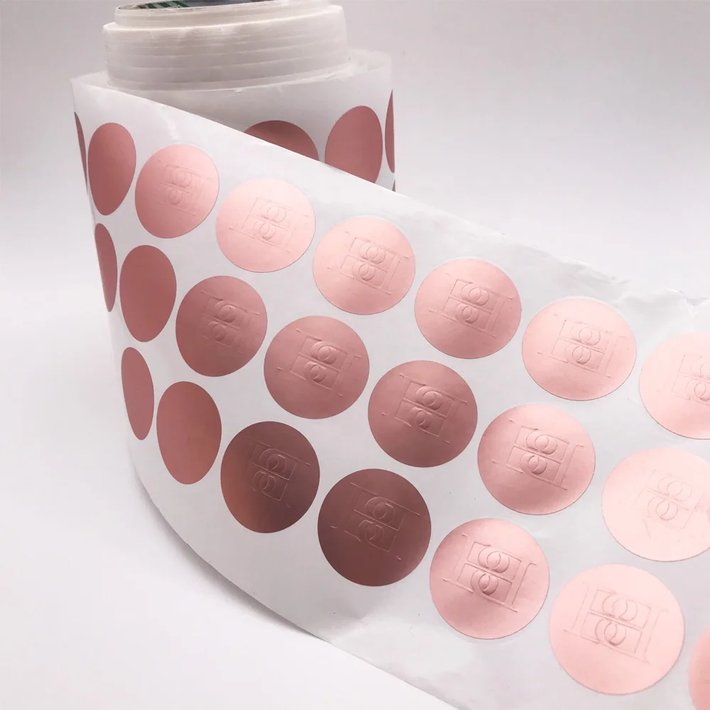 Custom Sticker Label Printing Logo Embossed Rose Gold Foil Sticker
