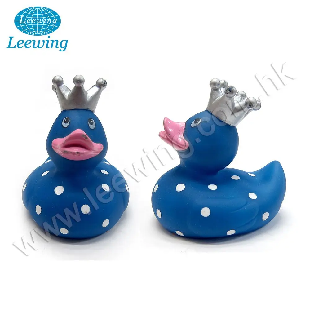 Kid Safe Plastic Royal King Crown Blue Rubber Duck with White Spot Pattern  Floating Bath Toy