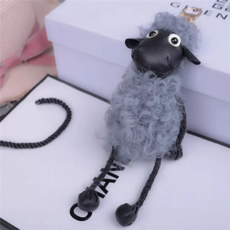 Real Shearling Fur Sheep Lamb Keyring Doll Toy Bag Phone Pendant Keychain  Gift