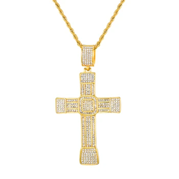 2019 Hot design Gold Cross Necklaces Gold Microscope cz diamond Stainless Steel Cross Necklace Unisex design Men Jewelry