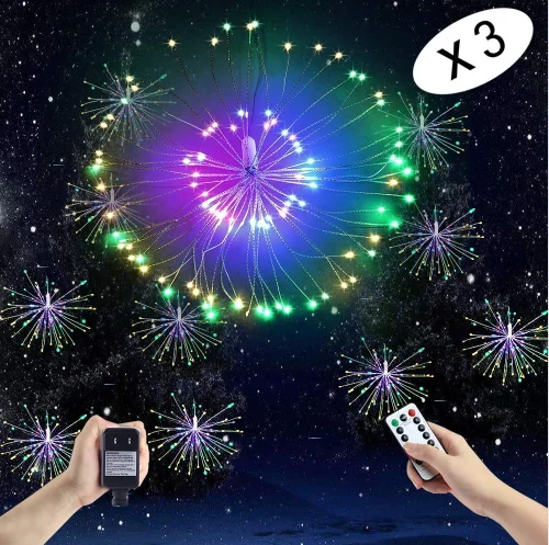 120 LED Dimmable Hanging Starburst Fairy String Lights 8 Modes Christmas Firework Copper Look for Festive Decorations