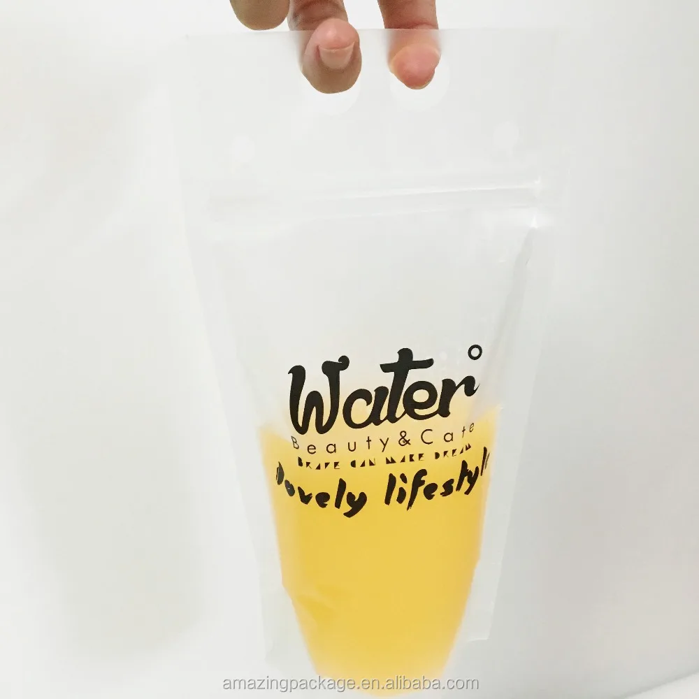 Reusable Stand up Ziplock Bags for Clear Drinking Beverage Bag/Transparent Plastic Bag for Cocktail Juice Drink