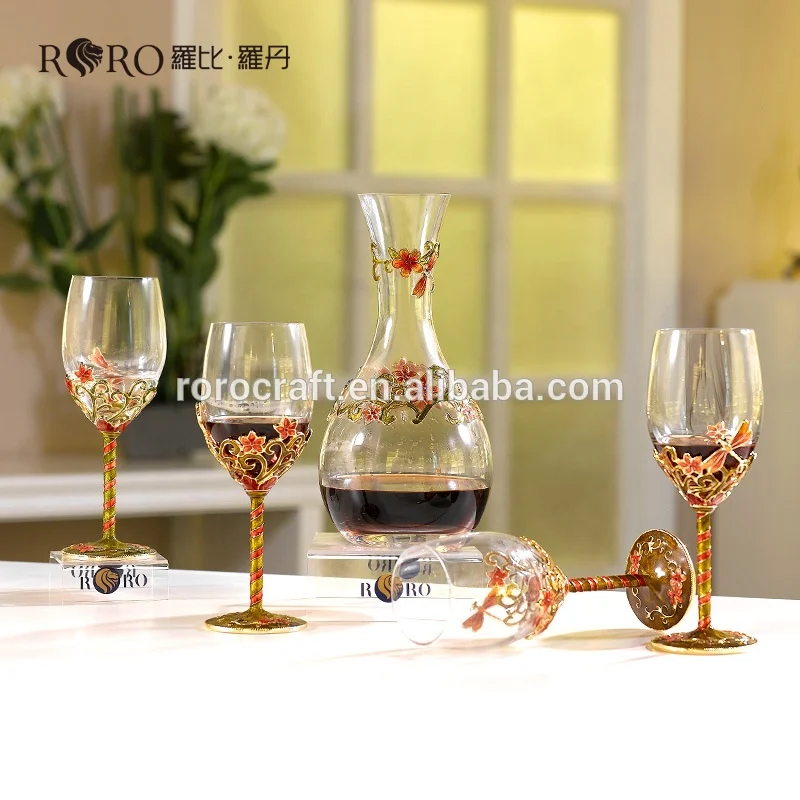 
 Набор эмалированных хрустальных бокалов для вина RORO Dragonfly/винная бутылка + бокалы для вина  
