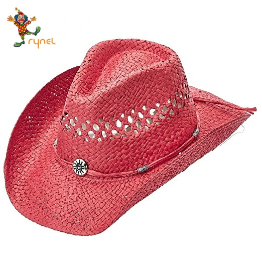 Source PGH2225-sombrero de paja estilo vaquero para niña, Sombrero estilo Cowboy de Color rojo on