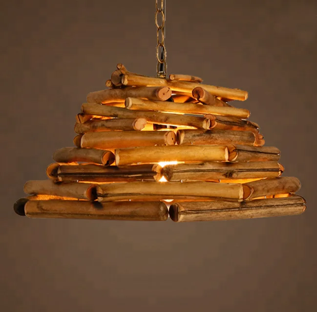 Triangle Shape Handmade Bamboo Hanging Lamp Shades Lighting Indoor Decoration Antique Wood Chandelier Pendant Lamp