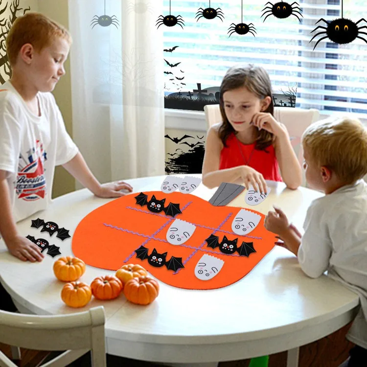 Halloween Felt Toe Game Pumpkin Board – 5 Bats & 5 Ghosts, Kids Party Game & Decor