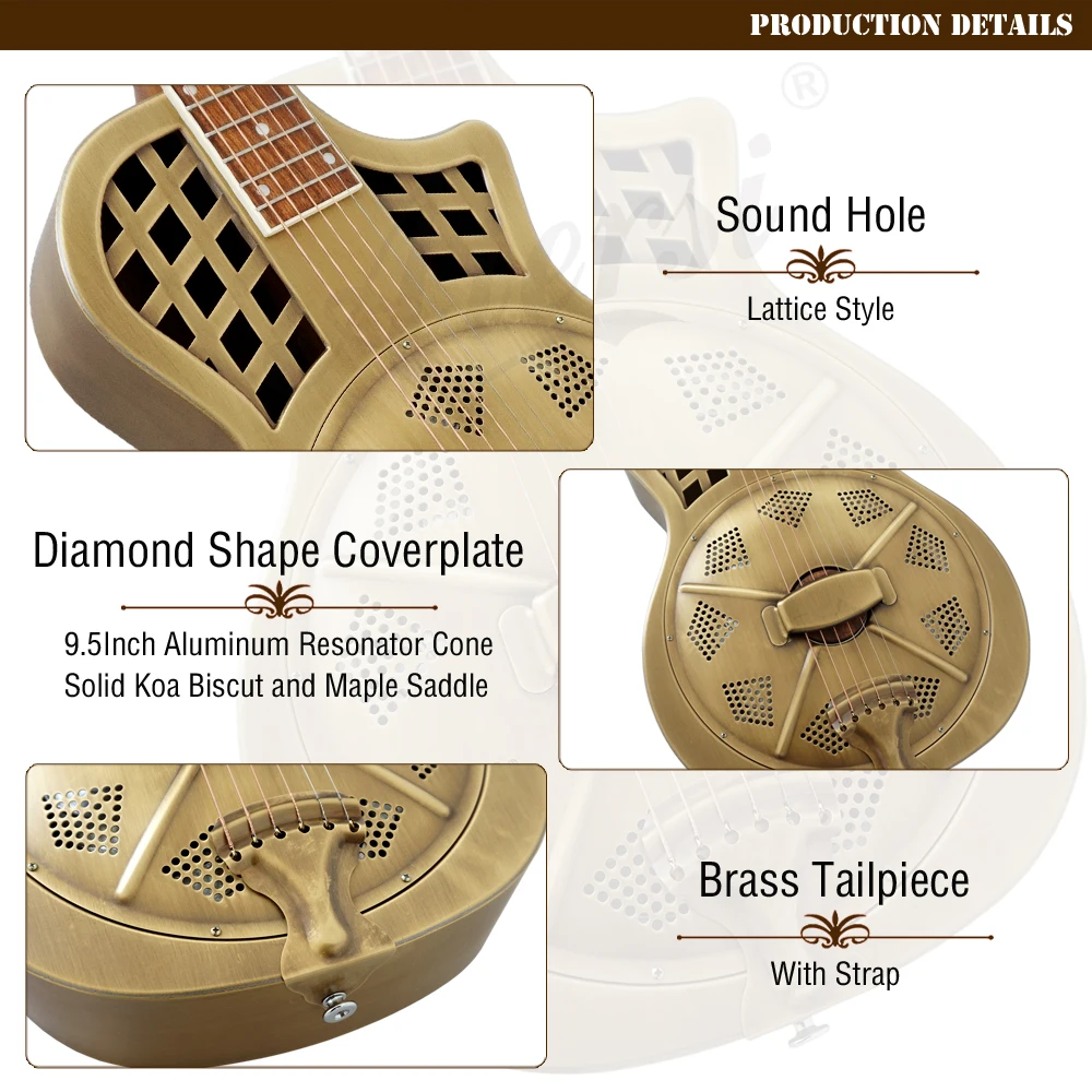 Aiersi Brand Popular String Instruments Vintage Parlor Resonator Guitar