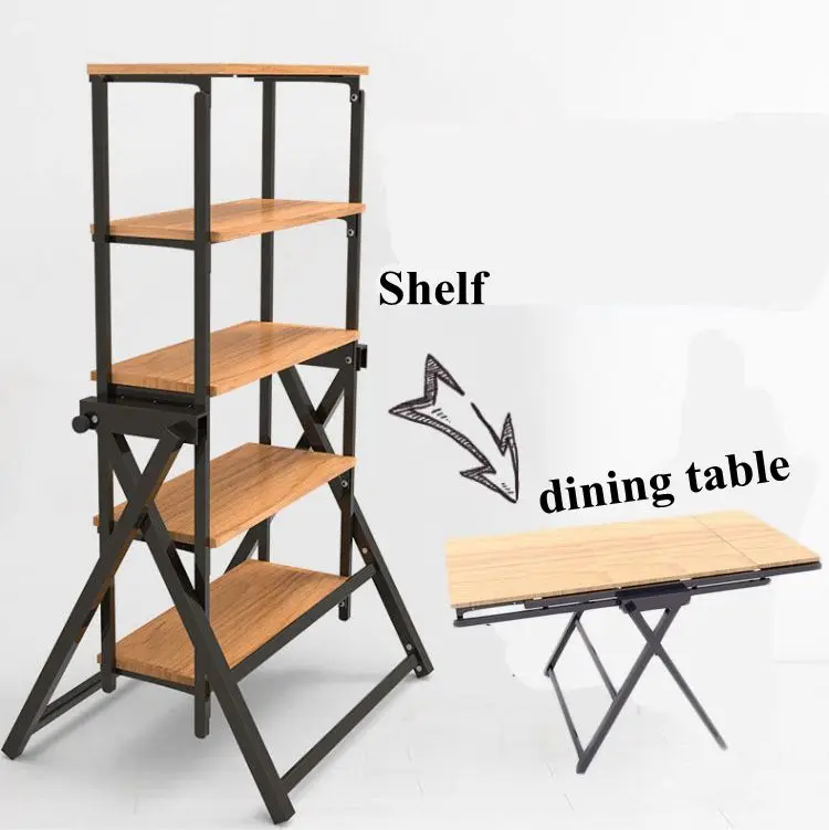 多機能ブラックコンバーチブルラダーセルフデスクからダイニング