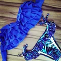 2016 Blue Fringed Draped Ruffle Bikini Strapless Swimwear Sexy Bikinis Swim suit for women Swimsuit