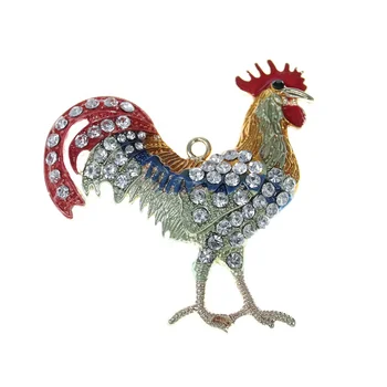 Vigorous Gold Tone Crystal Rooster Pendant Charms Necklace Animal Rhinestone Cock Pendant for Men