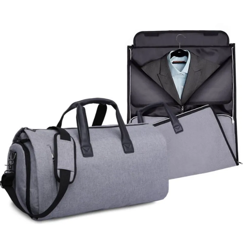2 in 1 Suit Garment Bag,Light Gray Gray Travel Garment Bag and Duffel,Convertible Garment Duffel Bag 