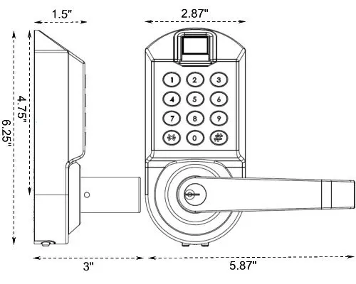 Intelligent Fingerprint Door Lock With Touch Codes and Mechanical Keys Functions for USA Market