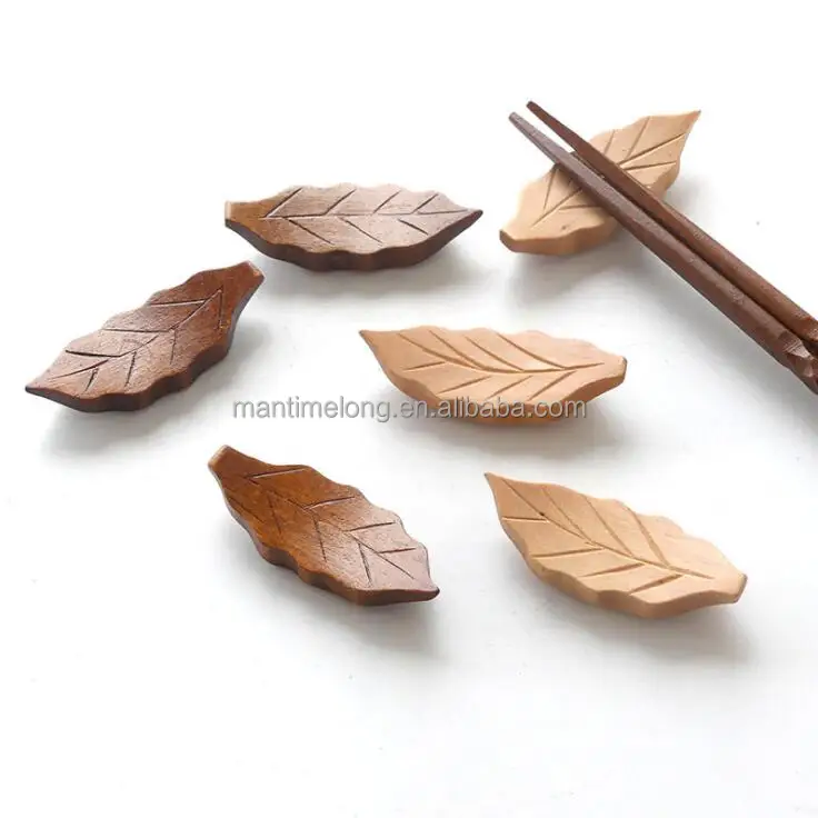 Wood Stand Holder Leaf Shaped Chopsticks Rest Rack Art Craft Chopstick