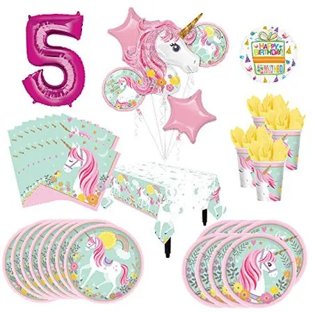 vajilla para decoración de cumpleaños de niña vasos servilletas y globos ZCOINS suministros de fiesta de unicornio pancarta de papel 