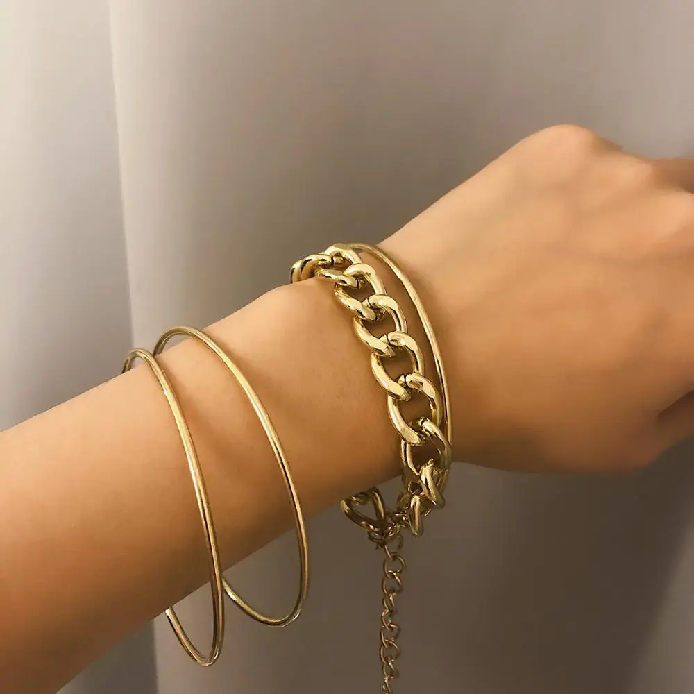 Joker  Witch Gold Chunky Chain Link Set Of 3 Bracelets For Women Buy  Joker  Witch Gold Chunky Chain Link Set Of 3 Bracelets For Women Online at  Best Price in