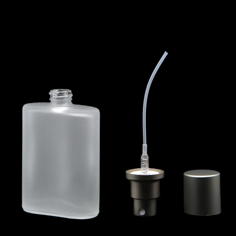 refillable flat square clear frosted pump spray glass perfume bottle 30ml 50ml 100ml