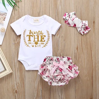 Newborn Baby Girl Clothing Set Summer Baby Bodysuits + Floral PP Shorts + Headband Infant Outfits Cute Toddler Girl Clothes
