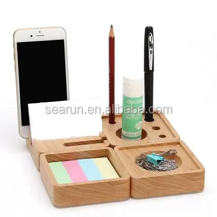 Набор из 4 деревянных настольных органайзеров, офисные канцелярские принадлежности, зажим для ручек, держатель для карт, деревянная подставка для мобильного телефона