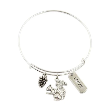 Tibetan Silver bracelets with Alloy Squirrel Love Pine Cone Charms adjustable expandable wire Bracelets Bangles Trendy Charms