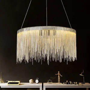 Modern Luxury Silver Round Tassel Aluminum Chain Chandelier Lighting
