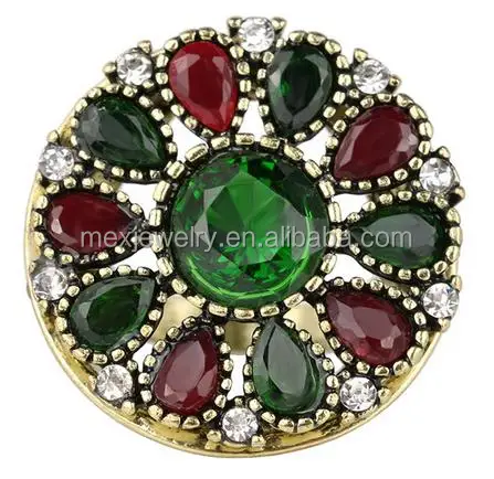 Gold Plated Kundan Stone Red and Green Glass Stone Sultan Ring