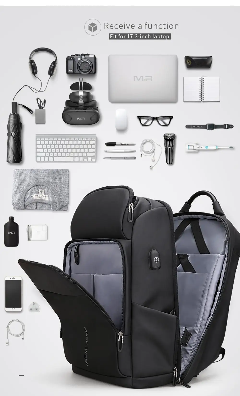 Mark Ryden  High Quality Multifunction Mochila De Viaje17 Inch  Large Capacity Waterproof Sport Mochila Hombre MR7080D