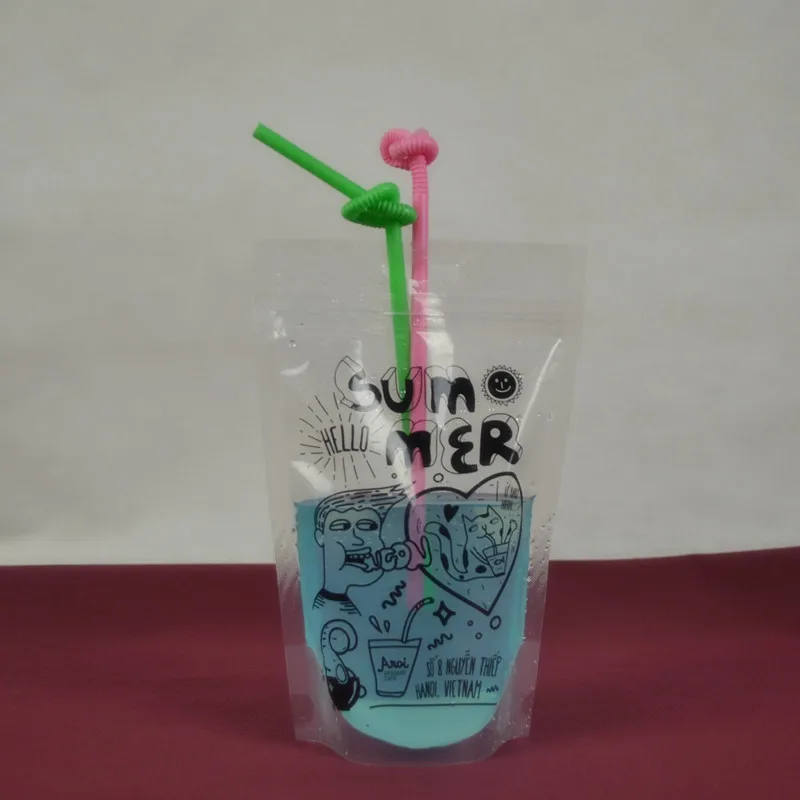 High Quality Clear Stand up Zipper Pouch Drink Bag for Juice Ziplock Plastic PE Tea Bag Packaging Customized Gravure Printing
