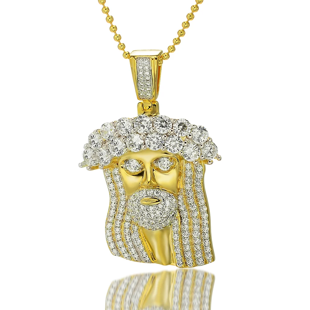 Hiphop 925 Silver Iced Out Crystal Jesus Christ Piece Head Face Pendants Necklaces Gold Chain For Men