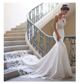 FA102 Mermaid Wedding Dress Long Sleeves 2022 Vestidos de novia Vintage Lace Sweetheart Neck Bridal Gown Backless Wedding Gowns