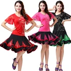 Women Ballroom Dance Costume Set Blouses &amp; Skirt Adult Latin Dance Performance Wear Competition Cha Cha Tango Waltz Lace