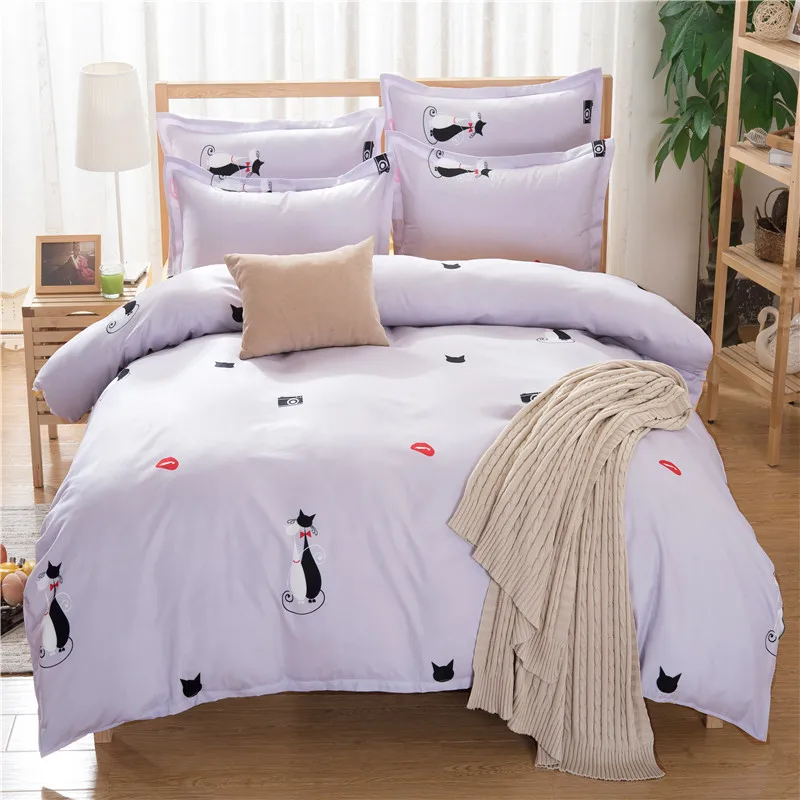 Parure De Lit En Polyester Avec Impression Interactive Housse De Couette Drap Chat Noir 85gsm Buy Ensemble De Literie Drap De Lit De Dessin Anime Chat Product On Alibaba Com