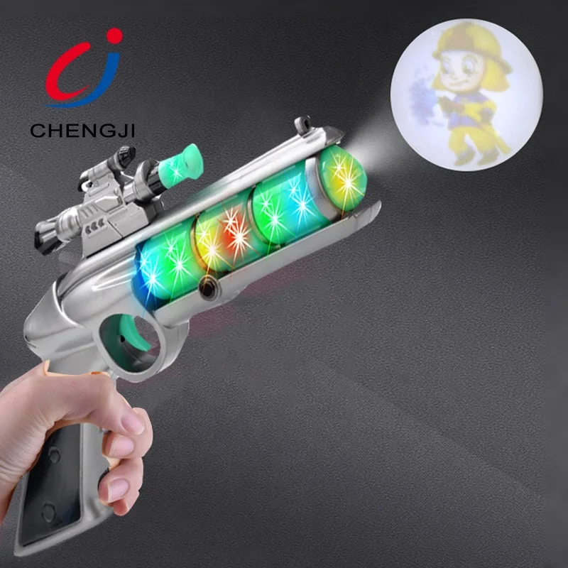 Battery Operated Plastic Flashing Laser Projection Space Blaster Gun Toy Light and Sound