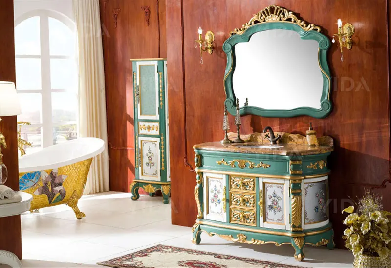 Китайский поставщик индивидуальный OEM роскошный античный шкаф из массива дерева для ванной комнаты