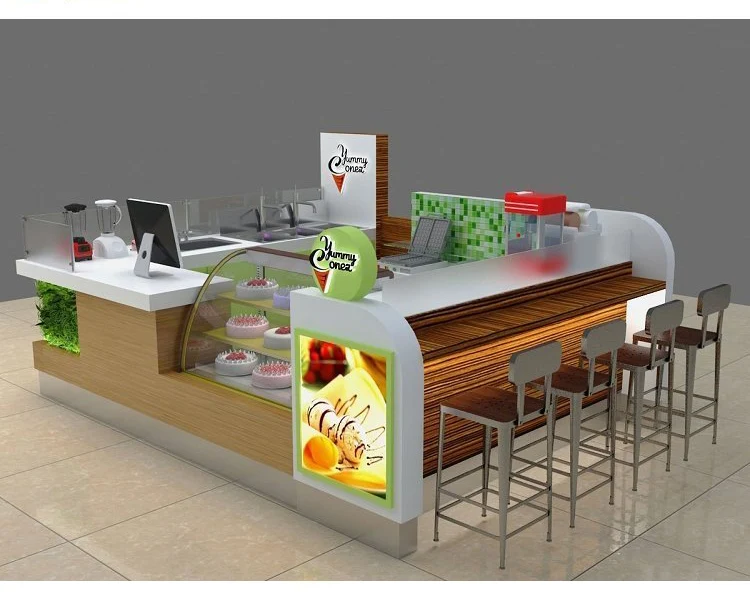 High Quality Coffee Bubble Tea Ice Cream Kiosk and Cafe Display Counter Design for Sale