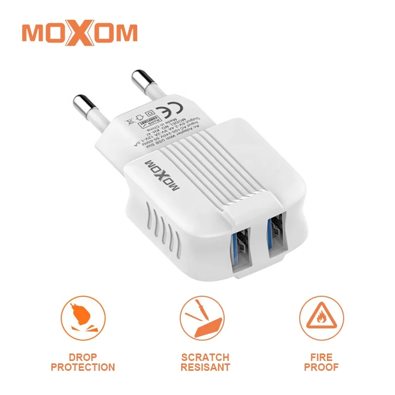 Быстрая зарядка для телефона Комплект 2.4A MOXOM Универсальный 100-240V Универсальное зарядное USB устройство для зарядного устройства с Micro USB Type C кабель