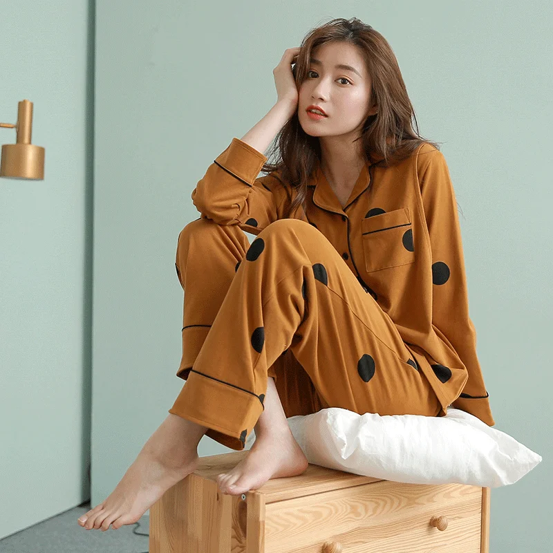 
 Сезон осень 2019, женские пижамы, женская одежда для сна с низким минимальным заказом, пижамы для грудного вскармливания в горошек  