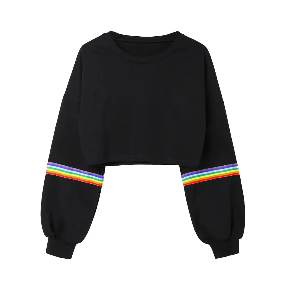 Sudadera a rayas de arco iris para mujer, jersey de manga