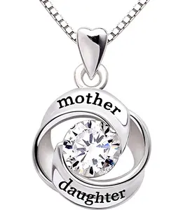 2026 Most Popular Classic Beautiful Ladies Design Sterling Silver Mother and Daughter Gemstone Stone Necklace 925