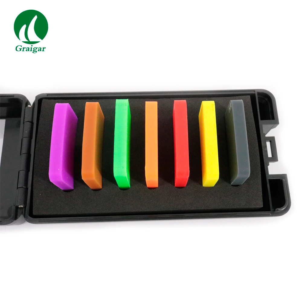 Produktbild von Shore-A-Härte-Testblock-Set – 7 Blöcke 30–90 HSA, Farbcodiert – Für Gummi & Elastomere