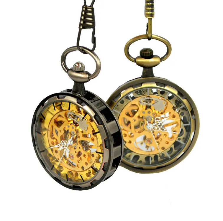 Антикварные Механические карманные часы-скелетоны с открытым лицом, карманные часы с ручным заводом