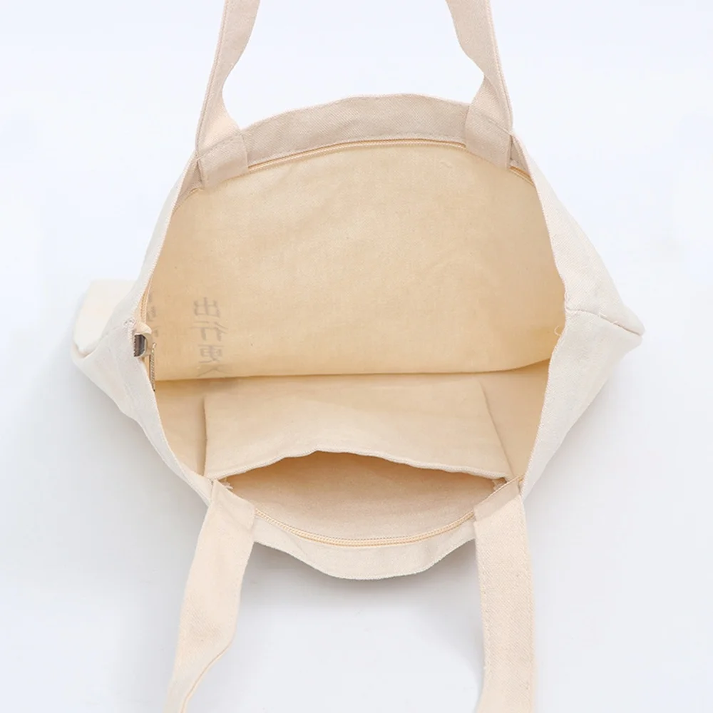 Source Custom Reusable Canvas Cotton Zipper Tote Shoulder Shopping