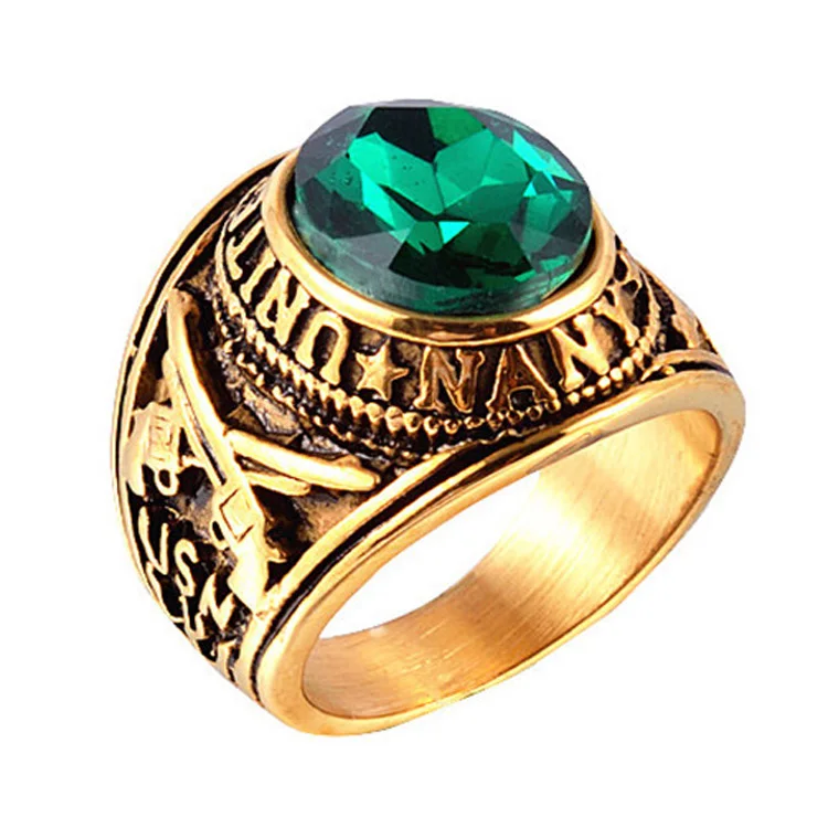 solid stainless steel green emerald gemstone ring for mens - buy