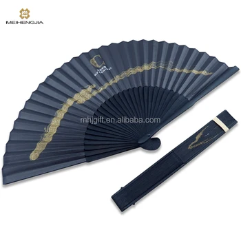 For hotel Upscale black bamboo gold color printing paper Chinese hand Fan