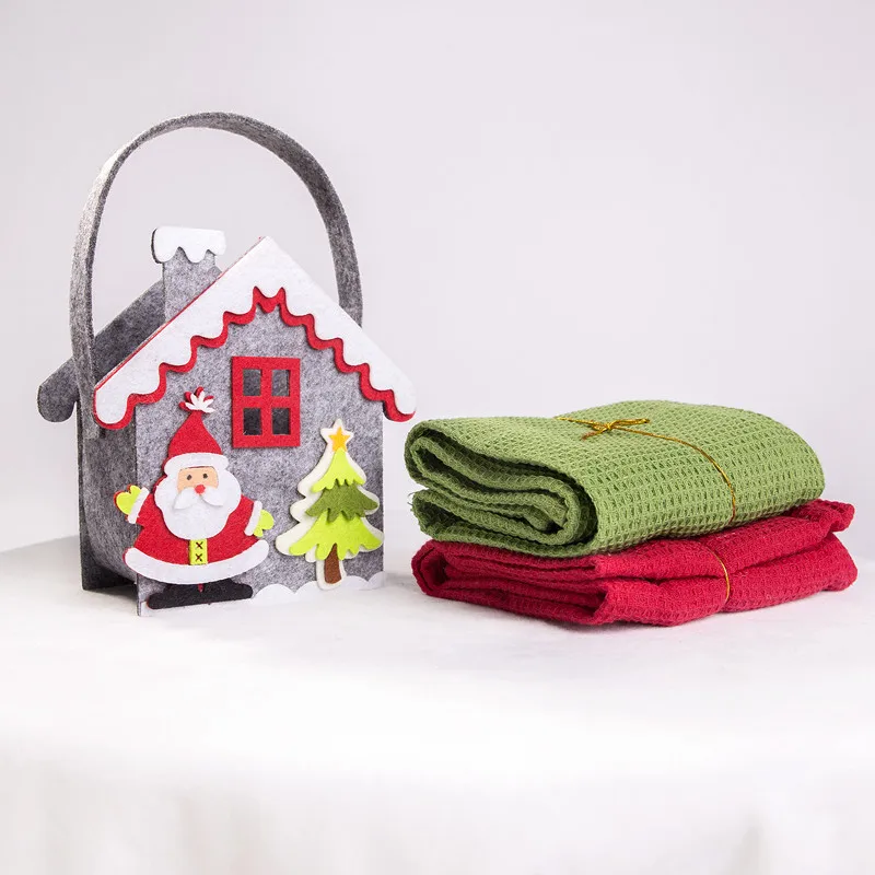 2021 Santa Claus Shaped Basket with Cotton Waffle Towel Christmas Gift Ideas