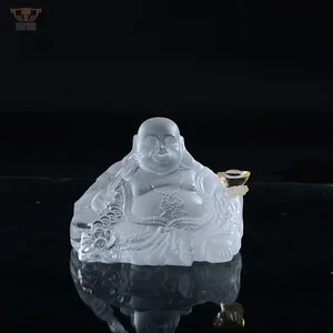 Mini Crystal Feng Shui Car Blessing Pocket Buddha Staue With Cattail Leaf Fan
