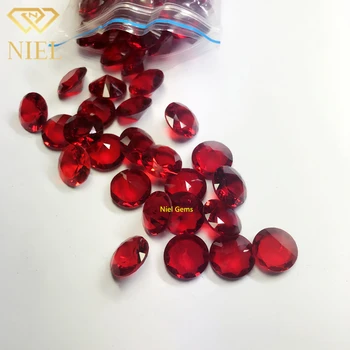 Wholesale loose round diamond cut synthetic large clear decorative red glass gems gemstone for show