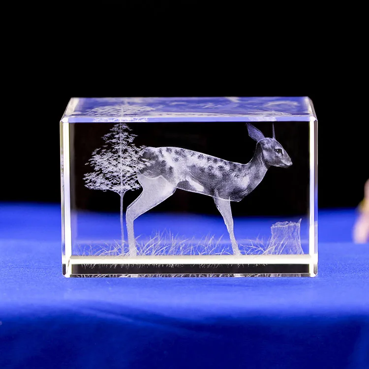 Assurance Deer Animals 3d laser engraved crystal block cube