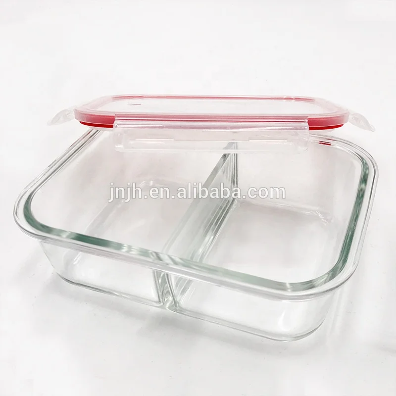 4pack 1040ml 2 Compartment Glass Meal Prep Containers Snap Locking