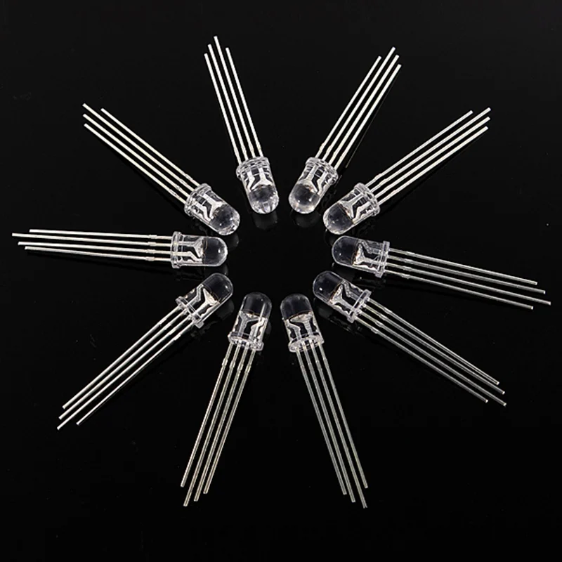 RGB LED Diodes 5mm Common Cathode 4 Pin Tri Color Emitting Diodes Transparent LED Light Bulb Lamp DIY Lighting